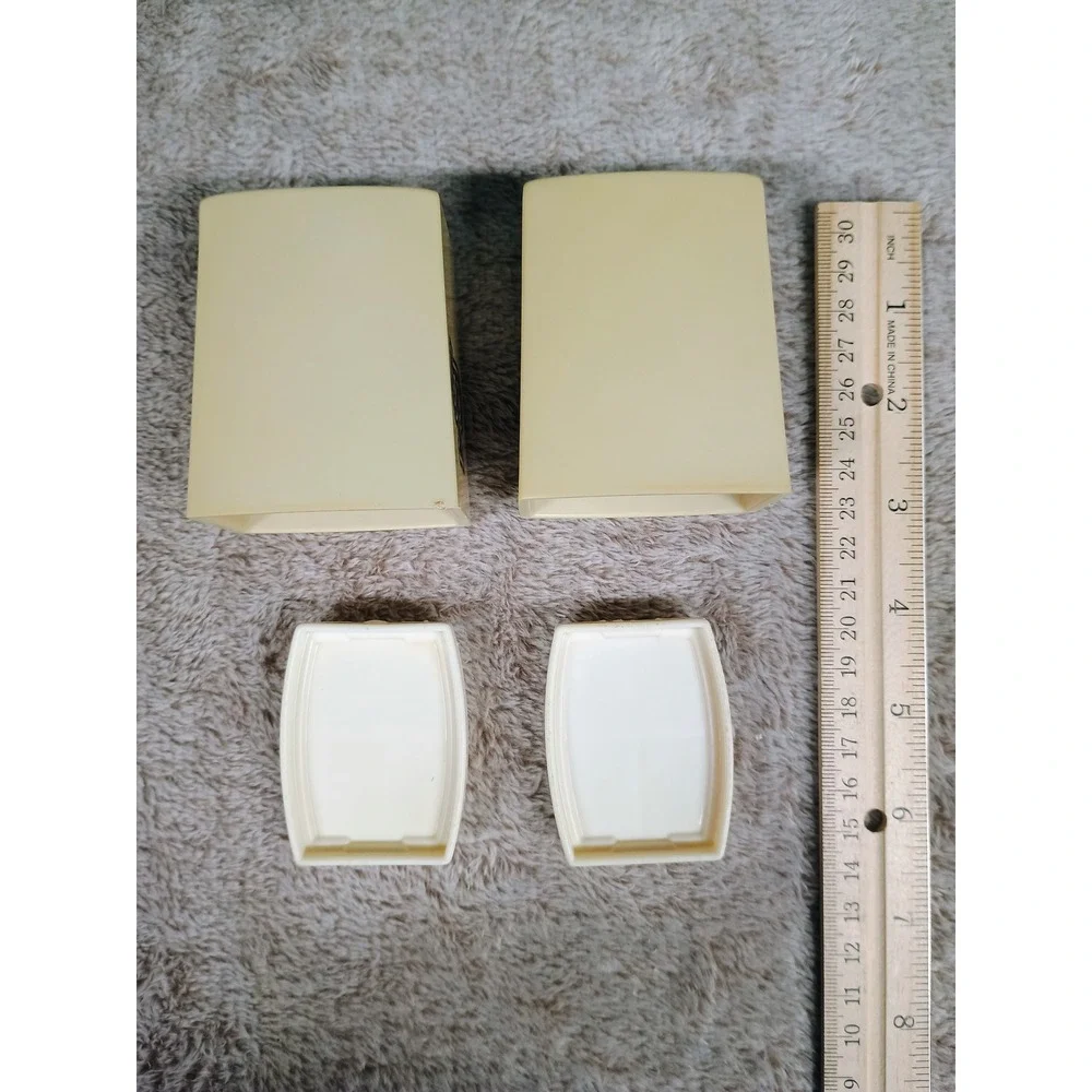 Vintage Cream Plastic Salt and Pepper‎ Shakers Set Retro Brown Lettering MCM